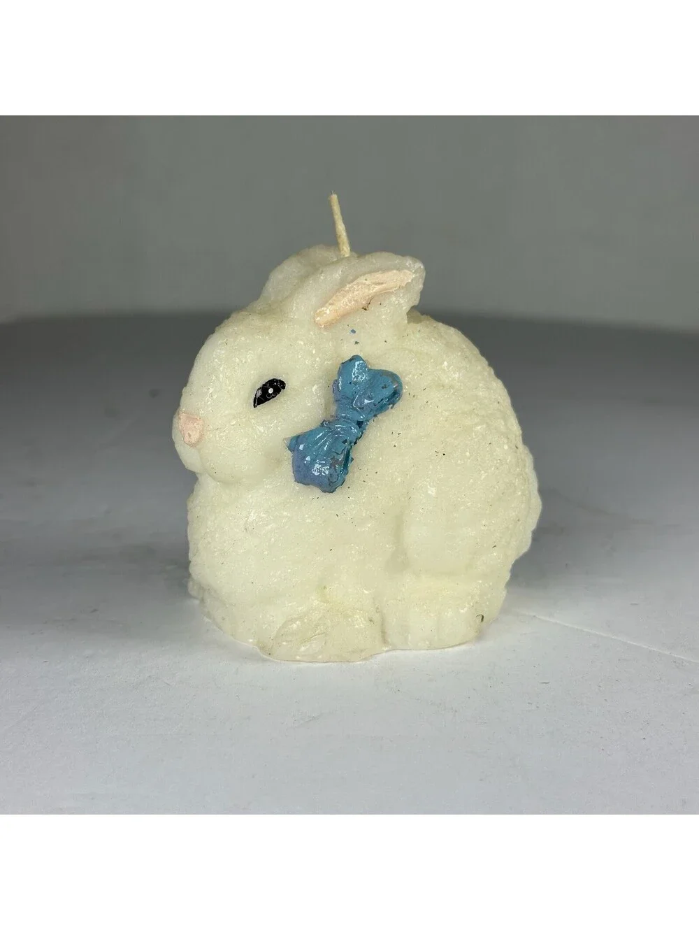 Vintage Style Easter Bunny Rabbit Figural Candle Blue Bow S-12